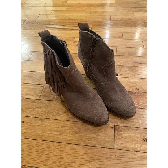 Steve Madden Cian Suede Leather Fringe Trim Tan Brown Boots Booties Size 7.5 - Picture 2 of 6